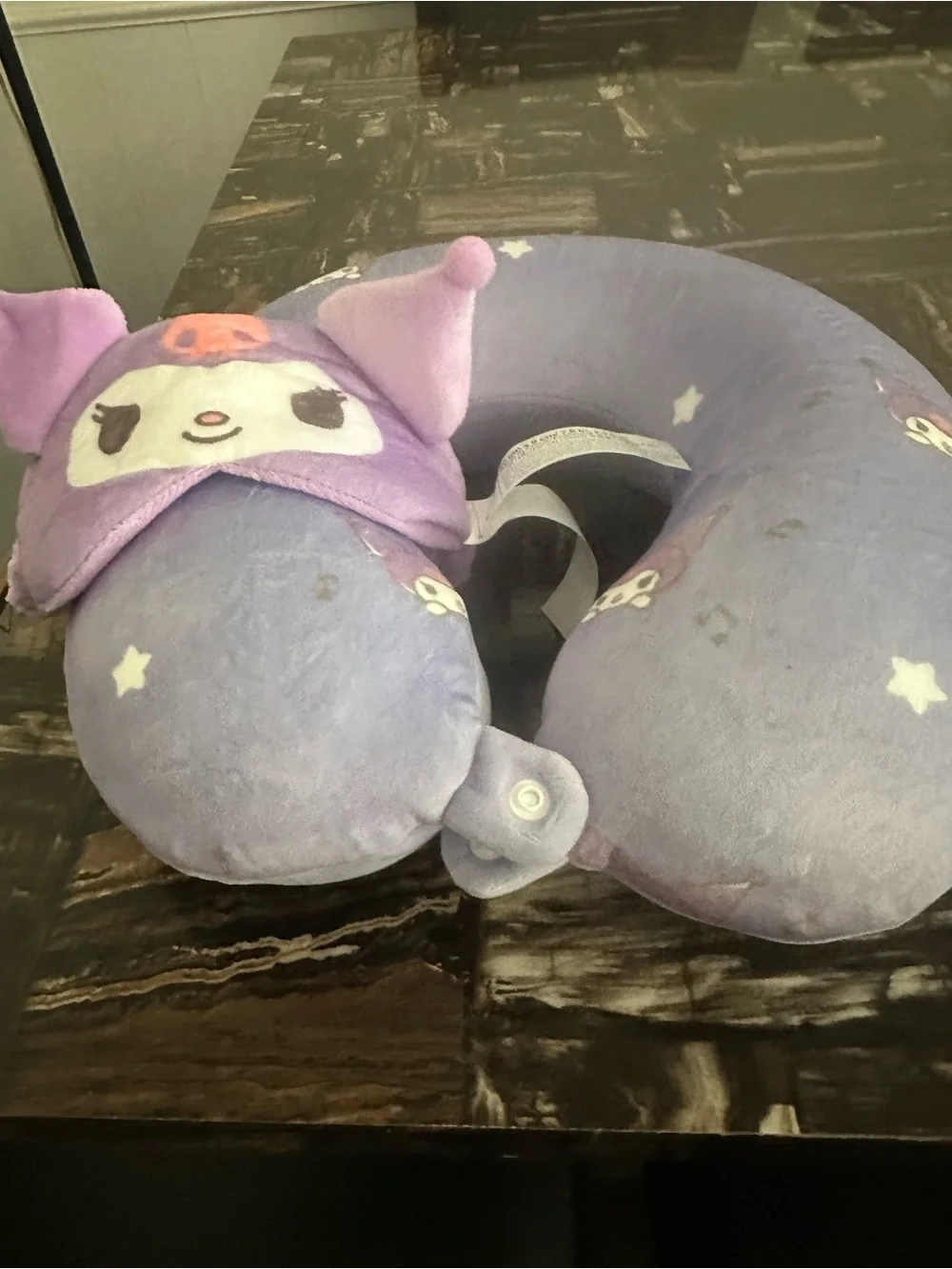 Sanrio Purple Kuromi Plush Travel Neck Pillow with Eye Mask